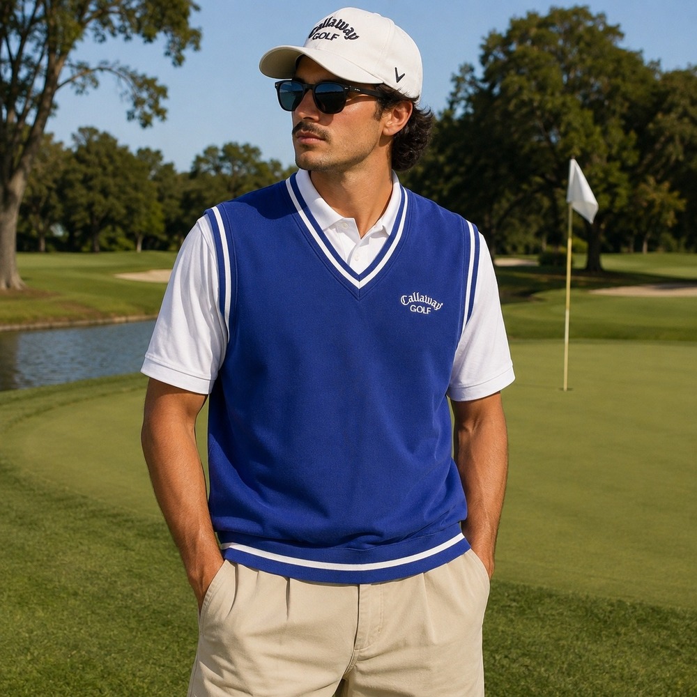 Callaway Golf Apparel by Nordstrom Vest Mens Large Blue V-Neck Fleece Casual